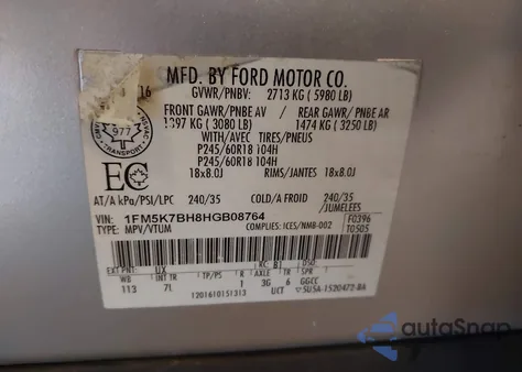 2017 Ford Explorer from USA, damaged, VIN 1FM5K7BH8HGB08764